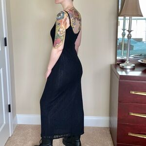 Vintage 90s Principles Black Stretch Lace Spaghetti Strap Midi Dress Sz 6